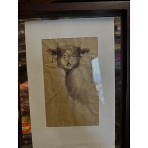 Whimsical Ink Camel Illustration on Aged Paper – Framed Original Art –  Drawing